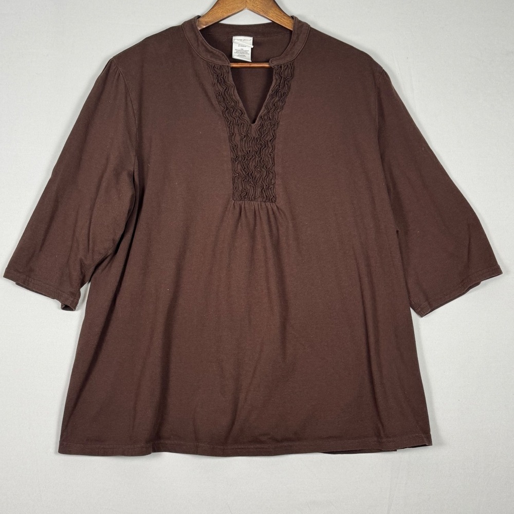 Just My Size Knit Top Women 3X Brown Excellent Smocked Ruffle 3/4 Sleeve J480